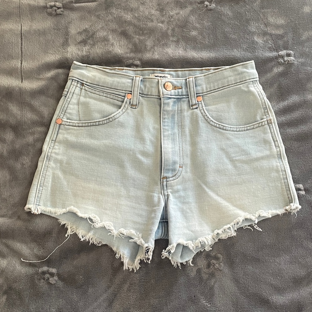 Wrangler Blue Jean Shorts Distressed Raw Hem